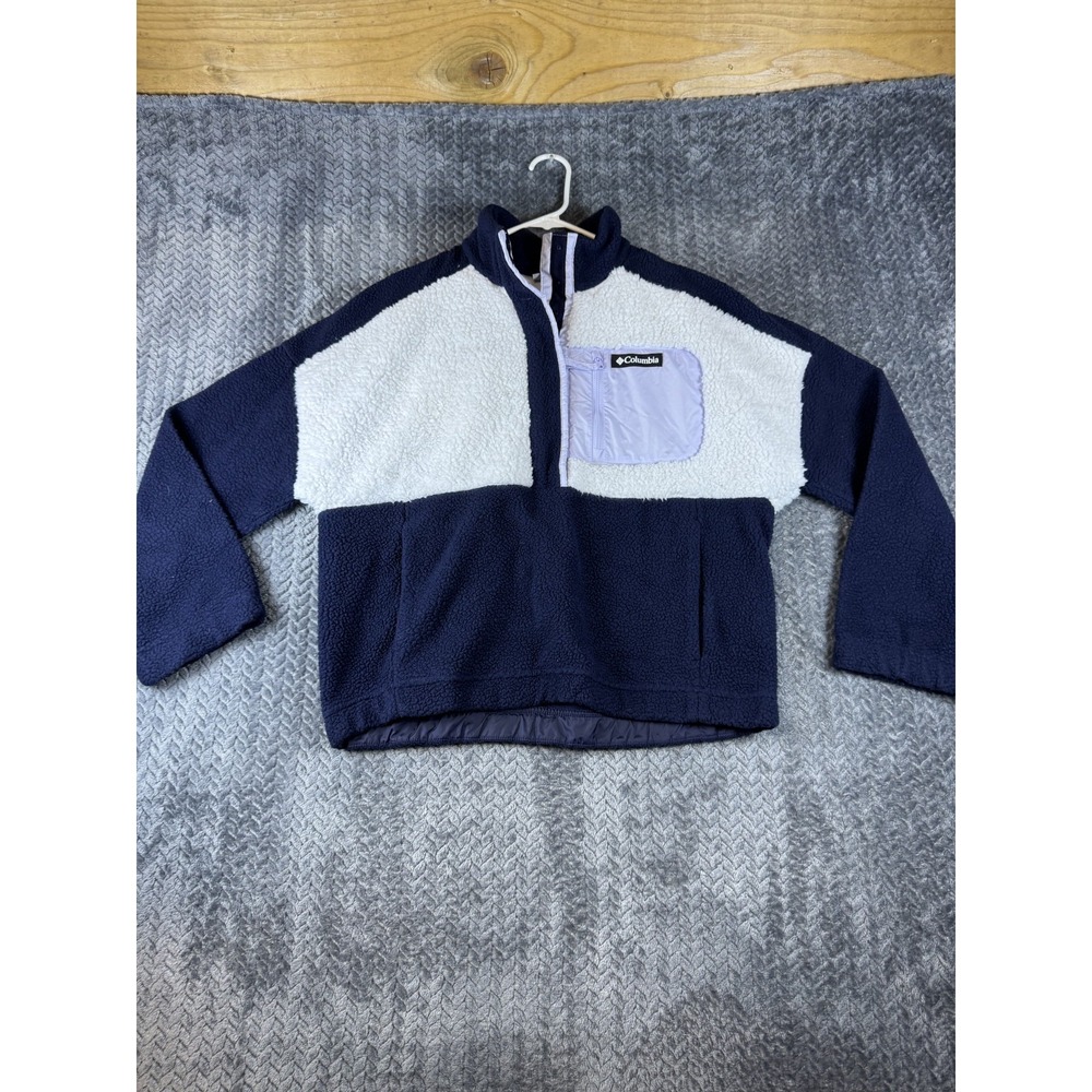 Columbia Lodge Sherpa Pullover Fleece Jacket Womens Large Navy Blue XP3671